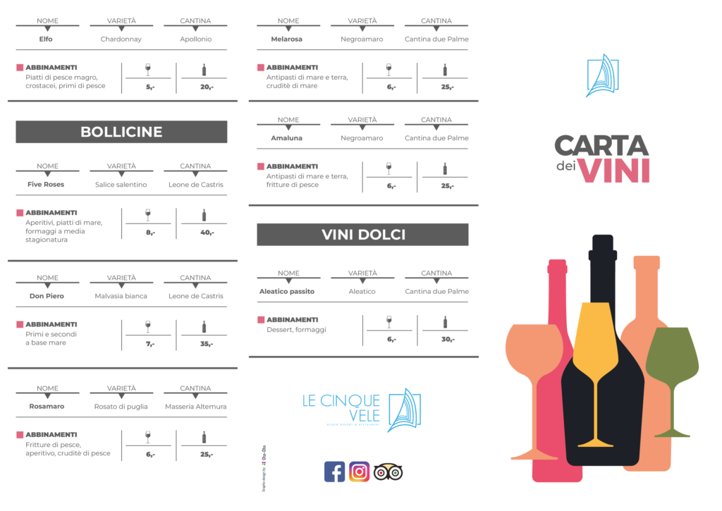 Oto-Oto Grafica e Web Design carta dei vini per le cinque vele