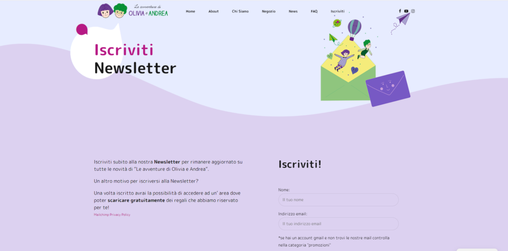 screenshot sito le avventure di olivia e andrea Grafica e Web design di oto-oto